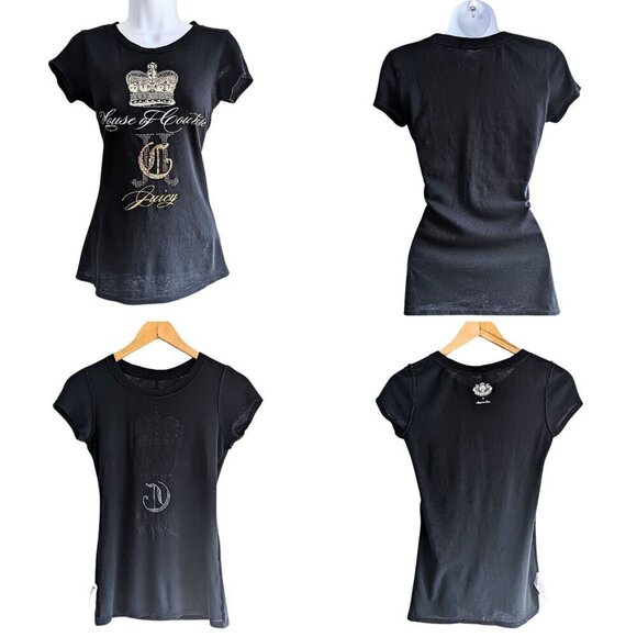 Vtg Y2K JUICY COUTURE 3pc Black Mixed Metal Velour Matching Tracksuit Set Sz S/L - Picture 7 of 11